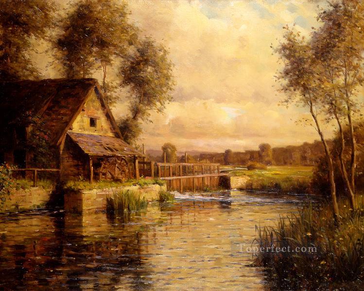 old mill in normandy landscape Louis Aston Knight river Oil Paintings